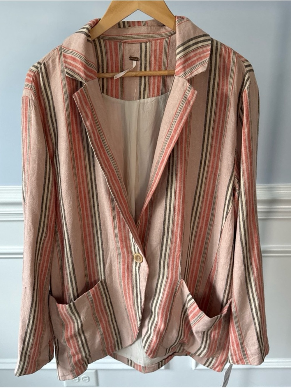 Free People Strawberry Sorbet Striped Linen Blazer Womens XS NWT $148